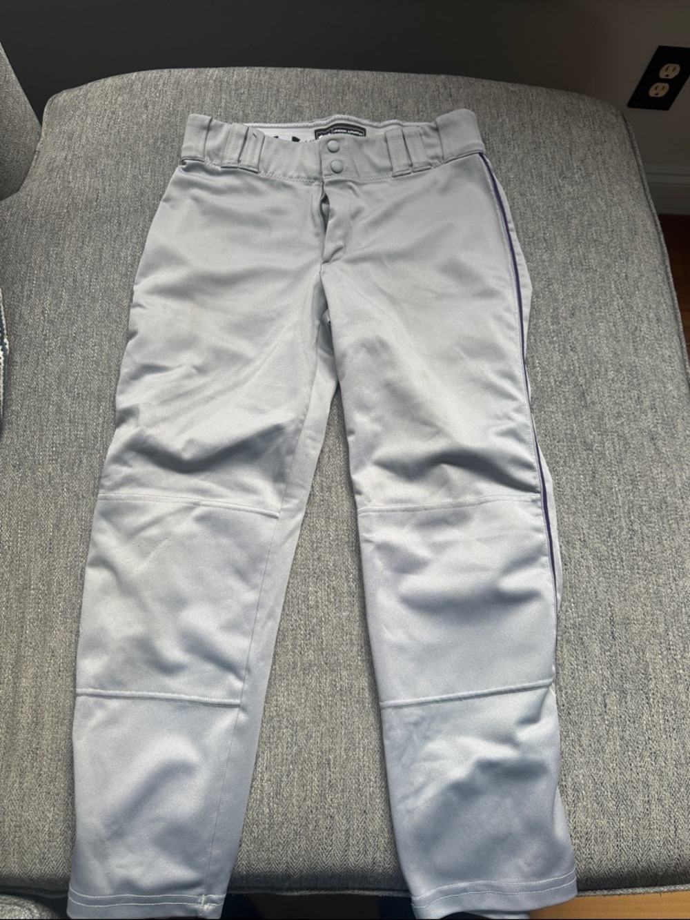 Under Armour Boys  Baseball Pants in Light Gray with purple pinstripe  Side Trim